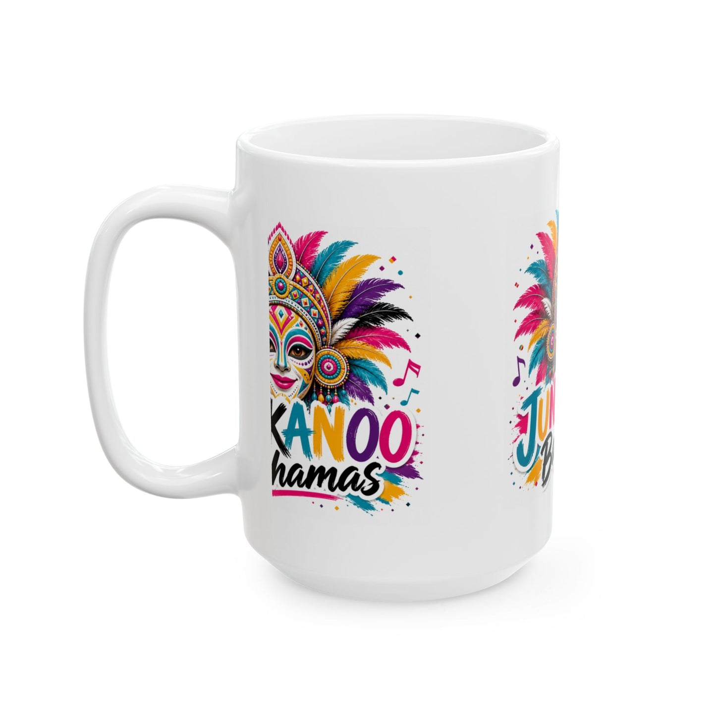 Junkanoo Bahamas Ceramic Mug — Colorful Carnival Mask Coffee Cup (11oz/15oz)