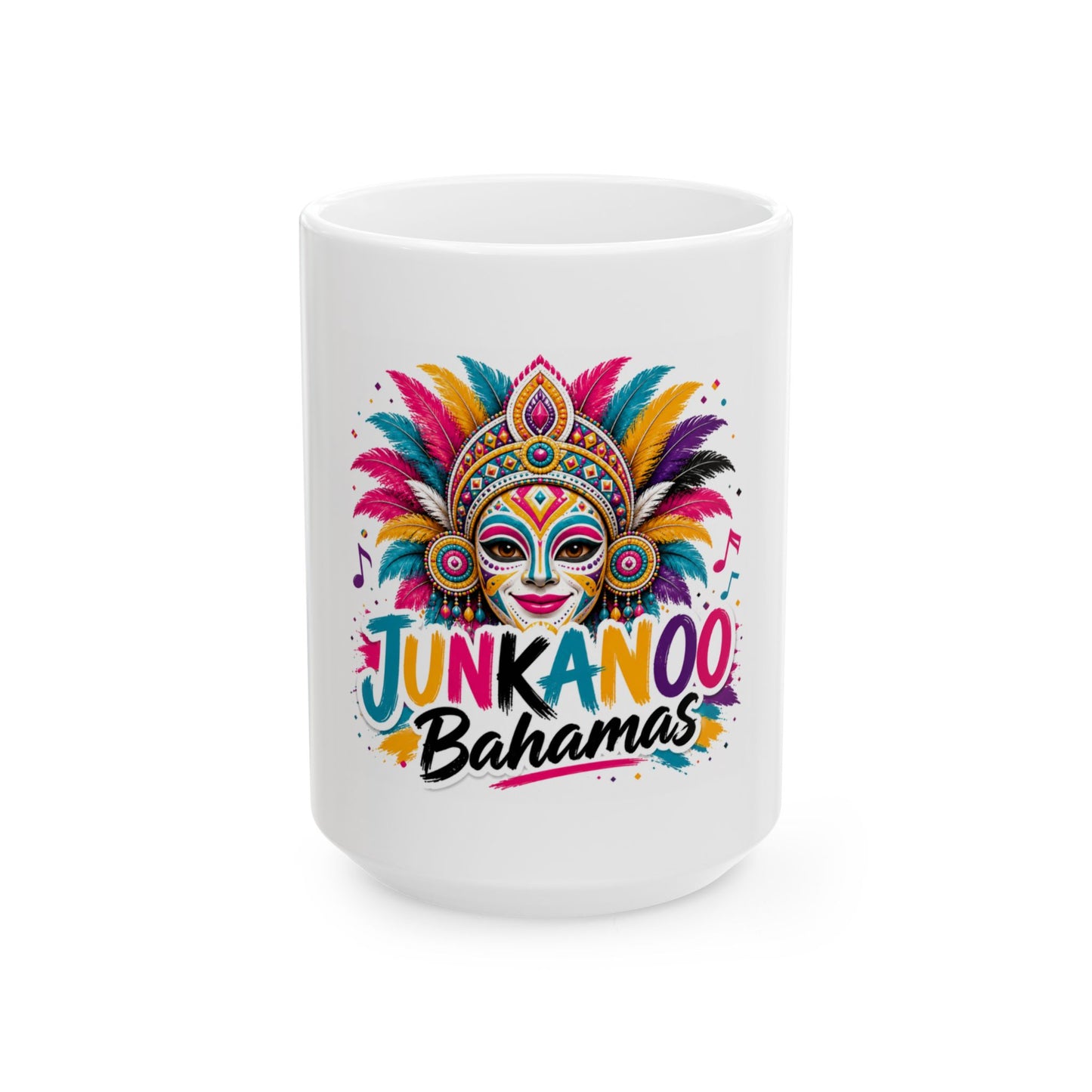 Junkanoo Bahamas Ceramic Mug — Colorful Carnival Mask Coffee Cup (11oz/15oz)