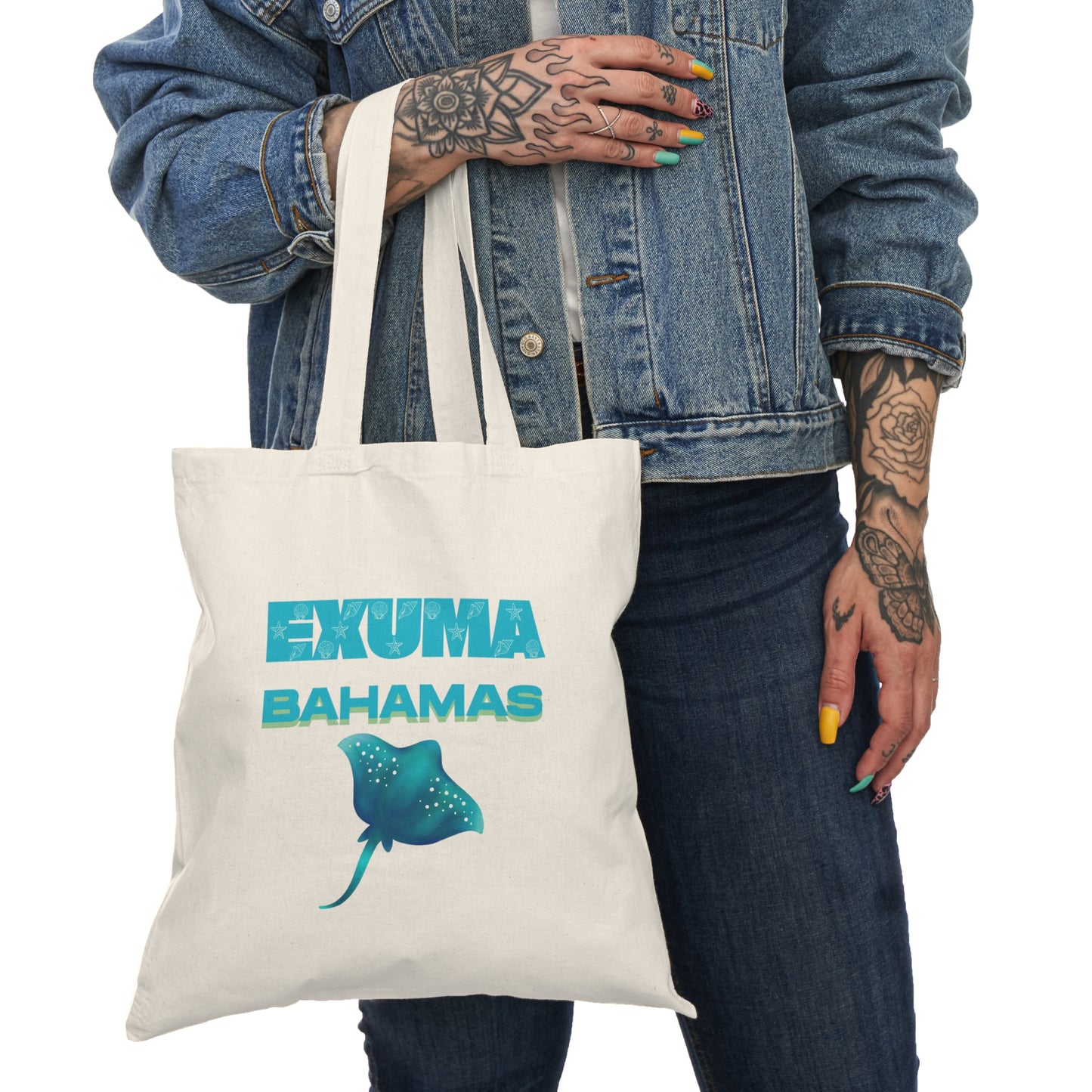 Exuma Bahamas Stingray Tote Bag — Beach Vacation Cotton Canvas Shopper